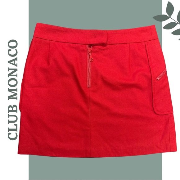 Club Monaco Red Wool-Blend Lined Mini Skirt, Back Zip, Pocket — Size 0 - Picture 2 of 9